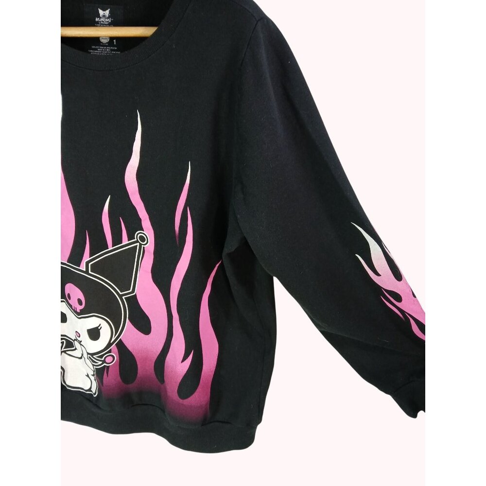 Torrid x Sanrio Kuromi Black Sweatshirt Size 1X Pink Flames Bioworld Licensed - Picture 4 of 13
